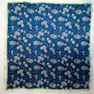 VINTAGE Marc O'Polo Silk Neckerchief Navy Blue Daisy Scarf 23x23"
